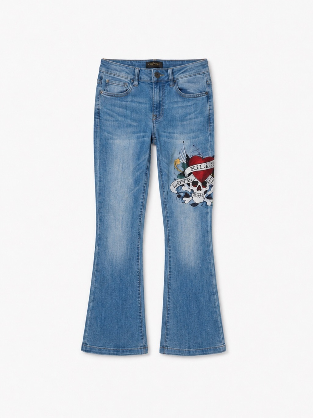 Ed Hardy “Love Kills Slowly” Embroidered Flare Jeans Size 26 Excellent Condition